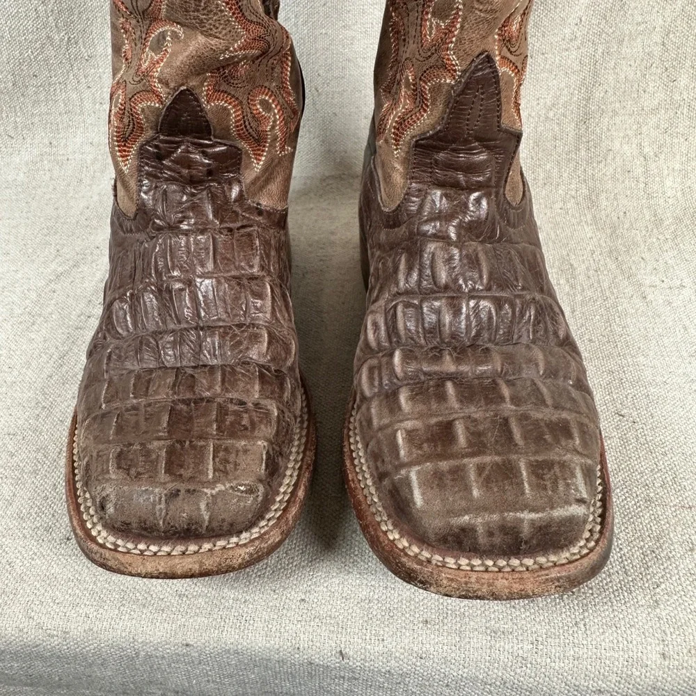 Anderson Bean 1070 Boys Brown Crocodile Square Toe Cowboy Boots‎ Size 12